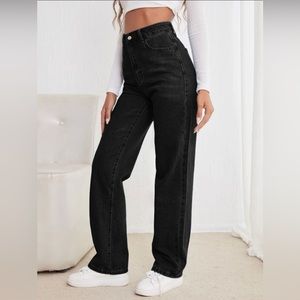 High Waist Black Straight Leg Jeans